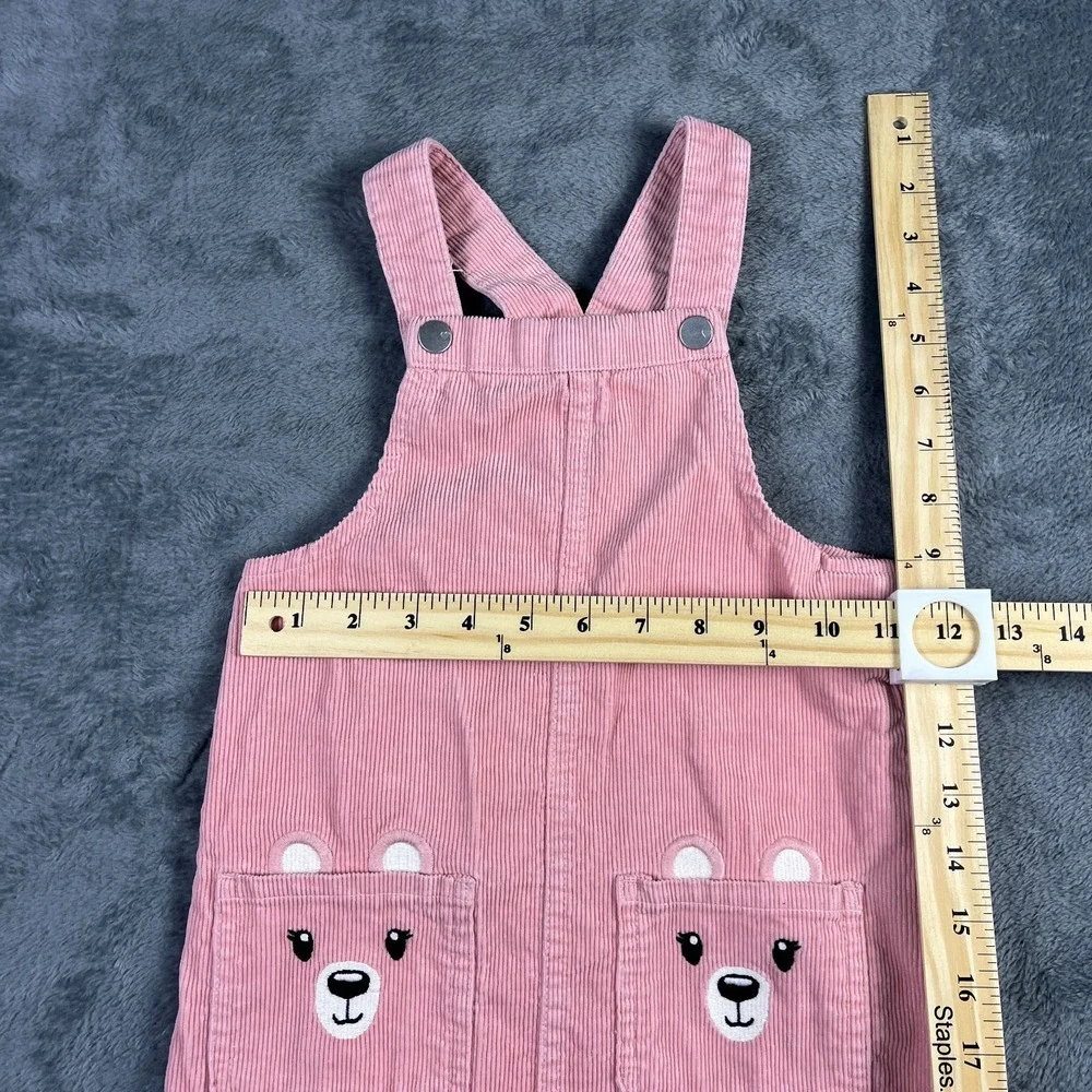 The Childrens Place Overall Dress 3 Piece Girls 4T Pink White Corduroy Plaid Hat